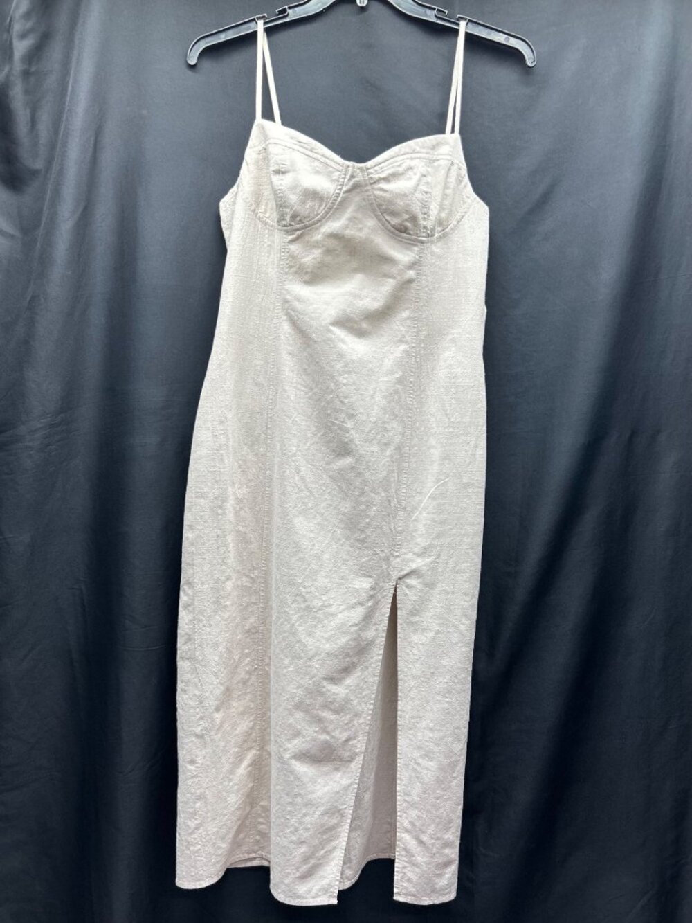 Cider Beige Corset Midi Dress With Spaghetti Straps & Front Slit Size L